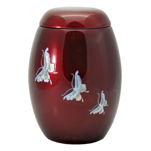 Glass Fibre Urn (Burgundy with a "Mother of Pearl" Butterfly Design) 